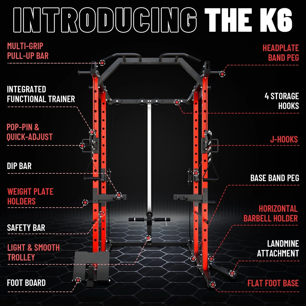 Power Rack Cage, 1500LBS Weight Cage with 800LB Capacity Adjustable Weight Bench, 1500LB Capacity Barbell and 340LB Colorful Weight Plate Set ( Red )
