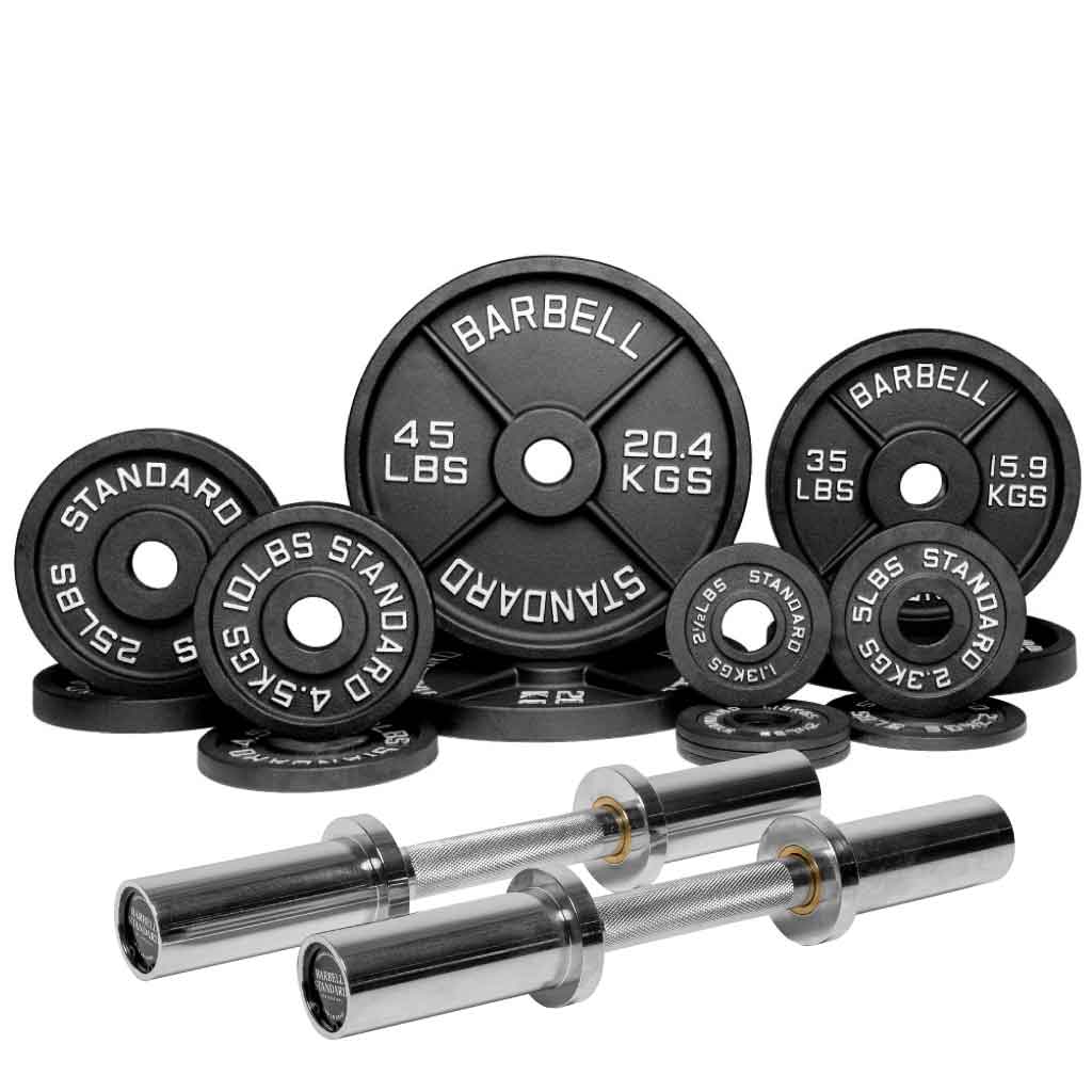 Barbell Standard Specialty Bar &amp; Weight Set Bundle Builder – Custom Olympic Weight Plate Sets with EZ Curl, Hex Trap, Swiss Multigrip and Loadable Dumbbell Bars