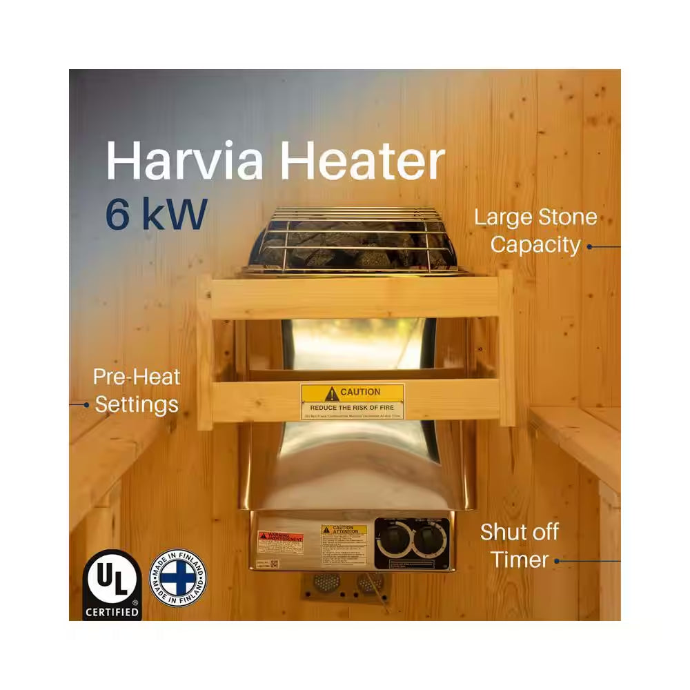 Outdoor Indoor Finland Pine Wet Dry Barrel Sauna 3-5 Person Front Porch Canopy 4.5 Kw ETL Certified Bitumen Shingle Roof