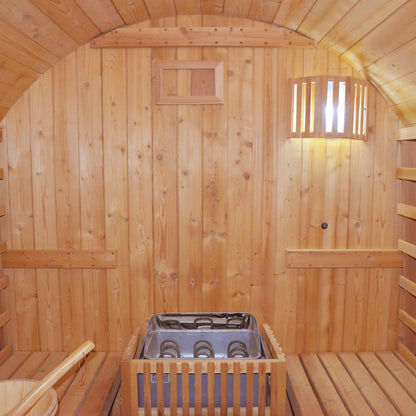 HOSAUNA Premium Two-Person Outdoor Barrel Sauna with Traditional Stove – Carbonized Spruce