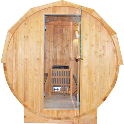 HOSAUNA Premium Two-Person Outdoor Barrel Sauna with Traditional Stove – Carbonized Spruce