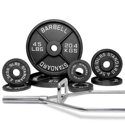 Barbell Standard Specialty Bar &amp; Weight Set Bundle Builder – Custom Olympic Weight Plate Sets with EZ Curl, Hex Trap, Swiss Multigrip and Loadable Dumbbell Bars