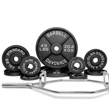 Barbell Standard Olympic Hex Trap Bar Weight Sets – 700 lb Capacity Deadlift Bar with Dual Grips and Weight Plates