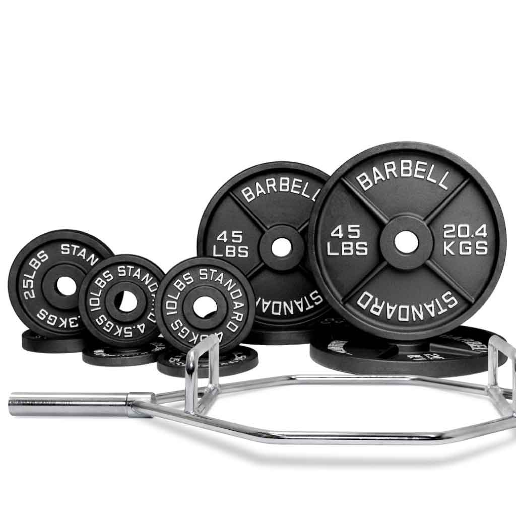 Barbell Standard Olympic Hex Trap Bar Weight Sets – 700 lb Capacity Deadlift Bar with Dual Grips and Weight Plates