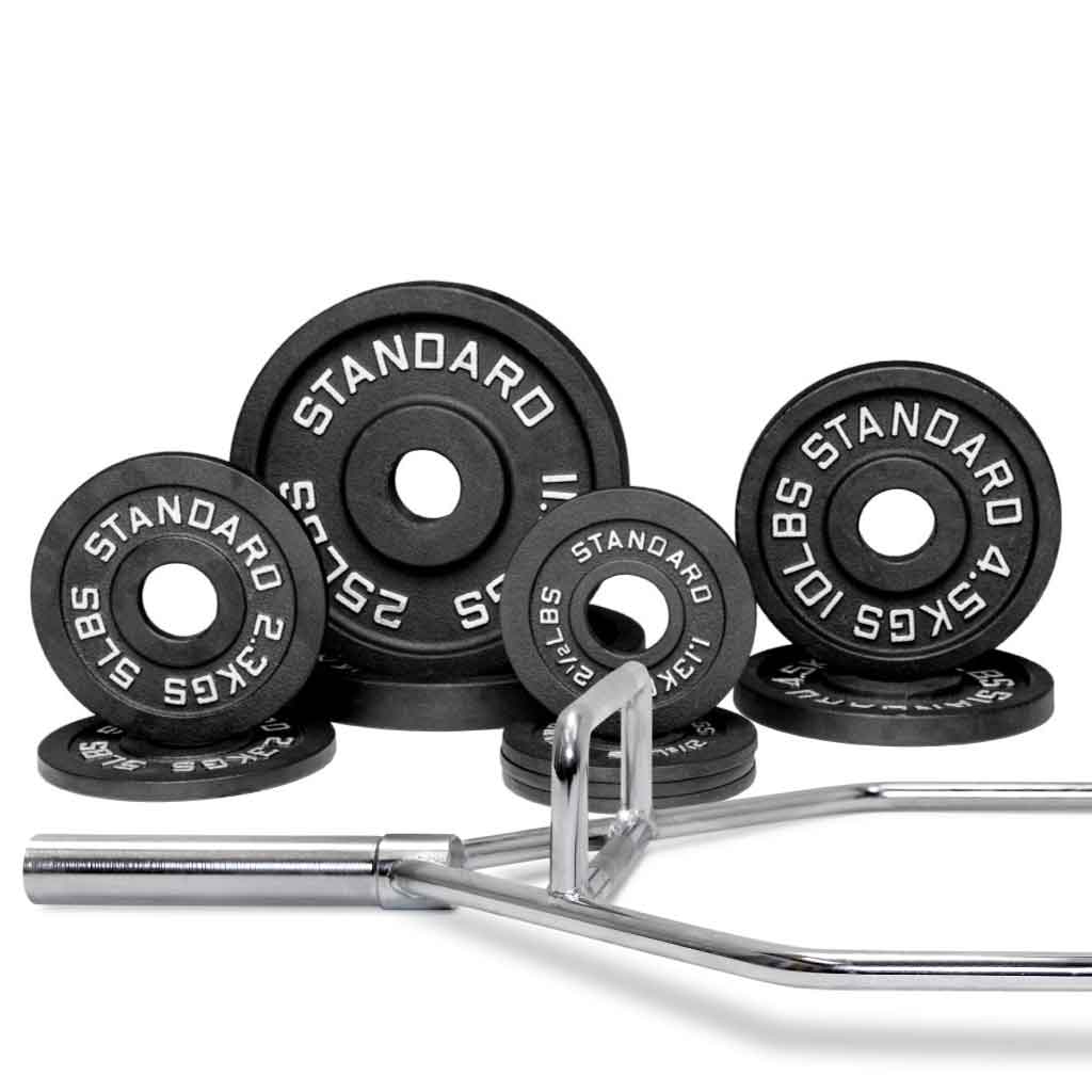 Barbell Standard Specialty Bar &amp; Weight Set Bundle Builder – Custom Olympic Weight Plate Sets with EZ Curl, Hex Trap, Swiss Multigrip and Loadable Dumbbell Bars