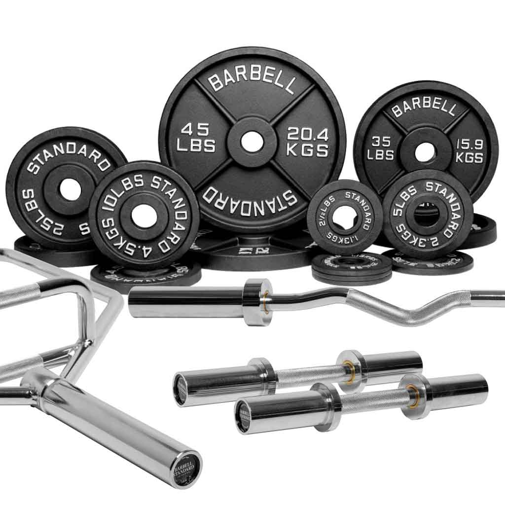 Barbell Standard Specialty Bar &amp; Weight Set Bundle Builder – Custom Olympic Weight Plate Sets with EZ Curl, Hex Trap, Swiss Multigrip and Loadable Dumbbell Bars