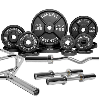 Barbell Standard Specialty Bar &amp; Weight Set Bundle Builder – Custom Olympic Weight Plate Sets with EZ Curl, Hex Trap, Swiss Multigrip and Loadable Dumbbell Bars